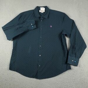 Penguin Shirt Mens Size XL Blue Check Casual Button Up Long Sleeve *